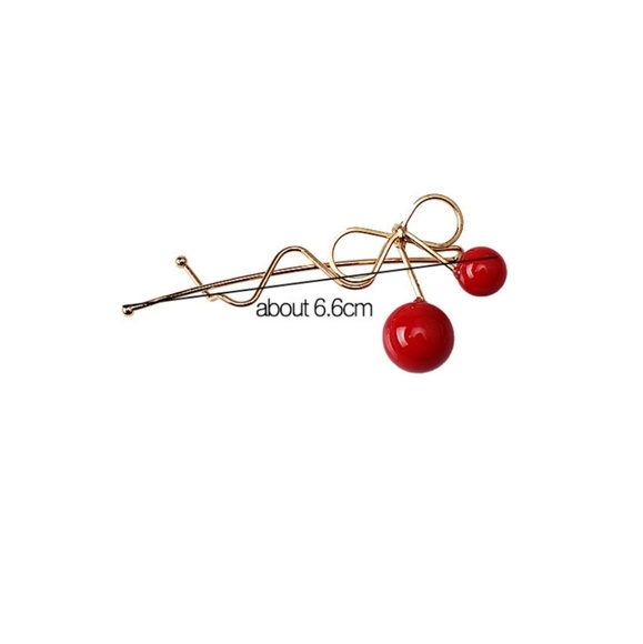 Red Cherry Barrettes Clip Gold Color - Picture 4 of 5